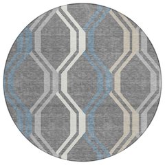 Machine Washable Indoor/Outdoor Chantille ACN2326 Gray 8' x 8' Round Rug