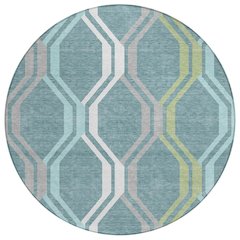 Machine Washable Indoor/Outdoor Chantille ACN2326 Teal 8' x 8' Round Rug