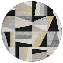 Machine Washable Indoor/Outdoor Chantille ACN2327 Black 8' x 8' Round Rug
