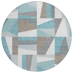 Machine Washable Indoor/Outdoor Chantille ACN2327 Teal 8' x 8' Round Rug