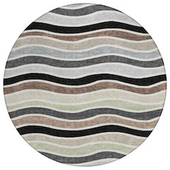 Machine Washable Indoor/Outdoor Chantille ACN2333 Black 8' x 8' Round Rug