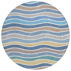 Machine Washable Indoor/Outdoor Chantille ACN2333 Blue 8' x 8' Round Rug