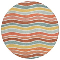 Machine Washable Indoor/Outdoor Chantille ACN2333 Orange 8' x 8' Round Rug