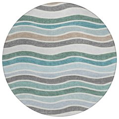 Machine Washable Indoor/Outdoor Chantille ACN2333 Teal 8' x 8' Round Rug