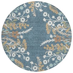 Machine Washable Indoor/Outdoor Chantille ACN2334 Blue 8' x 8' Round Rug