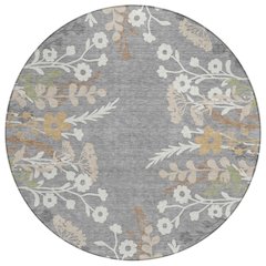 Machine Washable Indoor/Outdoor Chantille ACN2334 Gray 8' x 8' Round Rug