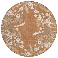 Machine Washable Indoor/Outdoor Chantille ACN2334 Orange 8' x 8' Round Rug
