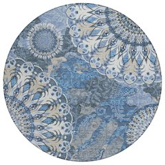 Machine Washable Indoor/Outdoor Chantille ACN2335 Blue 8' x 8' Round Rug