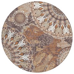 Machine Washable Indoor/Outdoor Chantille ACN2335 Orange 8' x 8' Round Rug