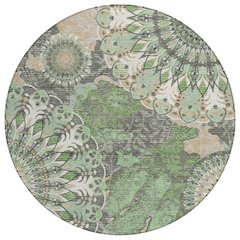 Machine Washable Indoor/Outdoor Chantille ACN2335 Green 8' x 8' Round Rug