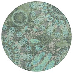 Machine Washable Indoor/Outdoor Chantille ACN2335 Green 8' x 8' Round Rug