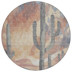 Machine Washable Indoor/Outdoor Chantille ACN2337 Orange 8' x 8' Round Rug