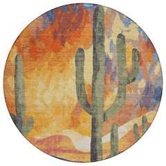 Machine Washable Indoor/Outdoor Chantille ACN2337 Orange 8' x 8' Round Rug
