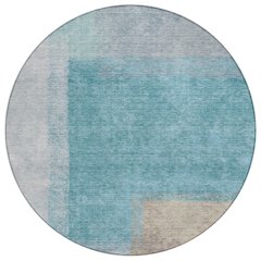 Machine Washable Indoor/Outdoor Chantille ACN2341 Teal 8' x 8' Round Rug