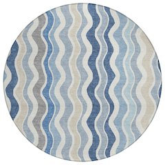 Machine Washable Indoor/Outdoor Chantille ACN2342 Blue 8' x 8' Round Rug