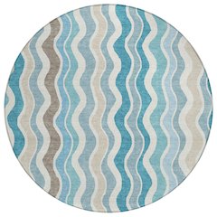 Machine Washable Indoor/Outdoor Chantille ACN2342 Teal 8' x 8' Round Rug