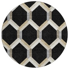 Machine Washable Indoor/Outdoor Chantille ACN2343 Black 8' x 8' Round Rug