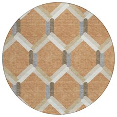 Machine Washable Indoor/Outdoor Chantille ACN2343 Orange 8' x 8' Round Rug