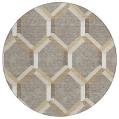Machine Washable Indoor/Outdoor Chantille ACN2343 Brown 8' x 8' Round Rug