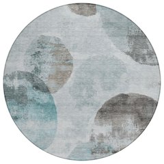 Machine Washable Indoor/Outdoor Chantille ACN2346 Teal 8' x 8' Round Rug