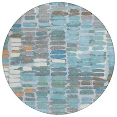 Machine Washable Indoor/Outdoor Chantille ACN2349 Teal 8' x 8' Round Rug