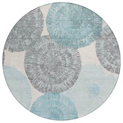 Machine Washable Indoor/Outdoor Chantille ACN2351 Teal 8' x 8' Round Rug