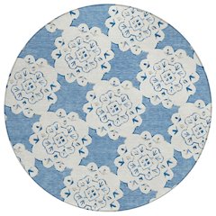 Machine Washable Indoor/Outdoor Chantille ACN2352 Blue 8' x 8' Round Rug