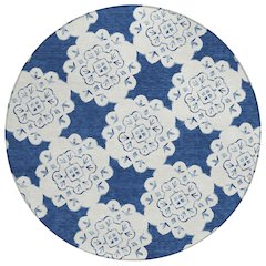 Machine Washable Indoor/Outdoor Chantille ACN2352 Blue 8' x 8' Round Rug