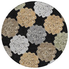 Machine Washable Indoor/Outdoor Chantille ACN2353 Black 8' x 8' Round Rug