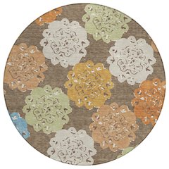 Machine Washable Indoor/Outdoor Chantille ACN2353 Brown 8' x 8' Round Rug