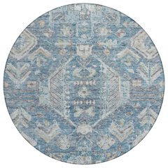 Machine Washable Indoor/Outdoor Chantille ACN2356 Blue 8' x 8' Round Rug