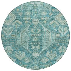 Machine Washable Indoor/Outdoor Chantille ACN2356 Teal 8' x 8' Round Rug