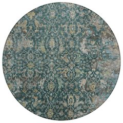 Machine Washable Indoor/Outdoor Chantille ACN2359 Teal 8' x 8' Round Rug