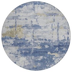 Machine Washable Indoor/Outdoor Chantille ACN2362 Blue 8' x 8' Round Rug