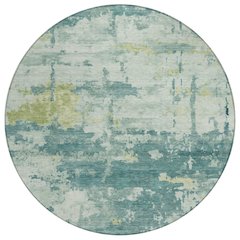 Machine Washable Indoor/Outdoor Chantille ACN2362 Teal 8' x 8' Round Rug
