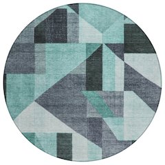 Machine Washable Indoor/Outdoor Chantille ACN2365 Teal 8' x 8' Round Rug