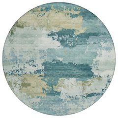 Machine Washable Indoor/Outdoor Chantille ACN2372 Teal 8' x 8' Round Rug