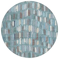 Machine Washable Indoor/Outdoor Chantille ACN2377 Teal 8' x 8' Round Rug