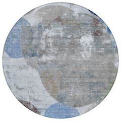 Machine Washable Indoor/Outdoor Chantille ACN2381 Blue 8' x 8' Round Rug