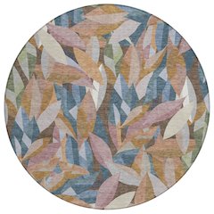 Machine Washable Indoor/Outdoor Chantille ACN2383 Orange 8' x 8' Round Rug