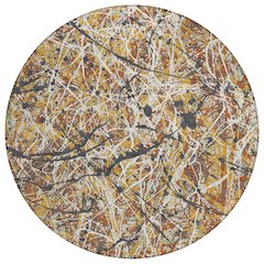 Machine Washable Indoor/Outdoor Chantille ACN2389 Gold 8' x 8' Round Rug