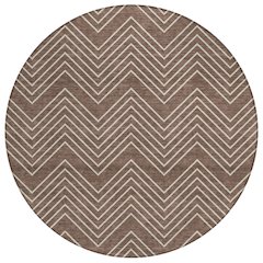 Machine Washable Indoor/Outdoor Chantille ACN2390 Brown 8' x 8' Round Rug