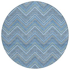 Machine Washable Indoor/Outdoor Chantille ACN2392 Blue 8' x 8' Round Rug