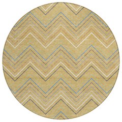 Machine Washable Indoor/Outdoor Chantille ACN2392 Gold 8' x 8' Round Rug