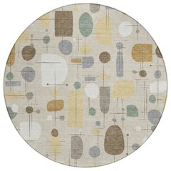 Machine Washable Indoor/Outdoor Chantille ACN2393 Brown 8' x 8' Round Rug