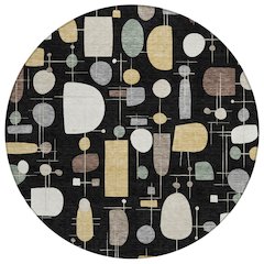 Machine Washable Indoor/Outdoor Chantille ACN2393 Black 8' x 8' Round Rug
