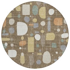 Machine Washable Indoor/Outdoor Chantille ACN2393 Brown 8' x 8' Round Rug