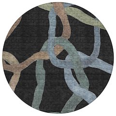 Machine Washable Indoor/Outdoor Chantille ACN2394 Black 8' x 8' Round Rug