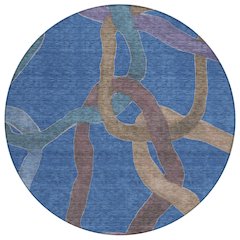 Machine Washable Indoor/Outdoor Chantille ACN2394 Blue 8' x 8' Round Rug
