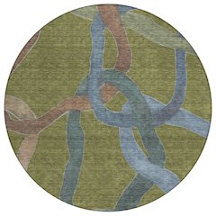 Machine Washable Indoor/Outdoor Chantille ACN2394 Green 8' x 8' Round Rug